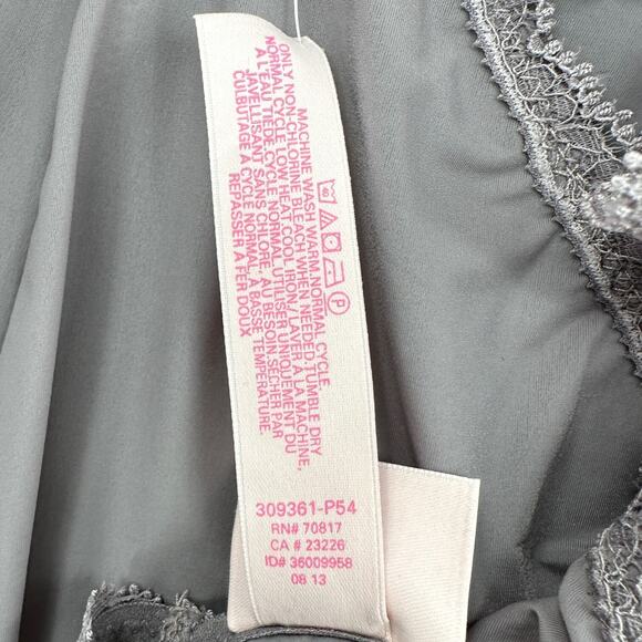Victorias Secret Light Gray Sheer Lace Trim Halter Neck Chemise Womens Large - Picture 5 of 7